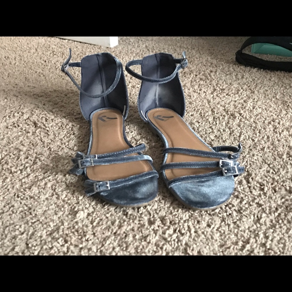 Blue Velvet Sandals w/ Adjustable Straps